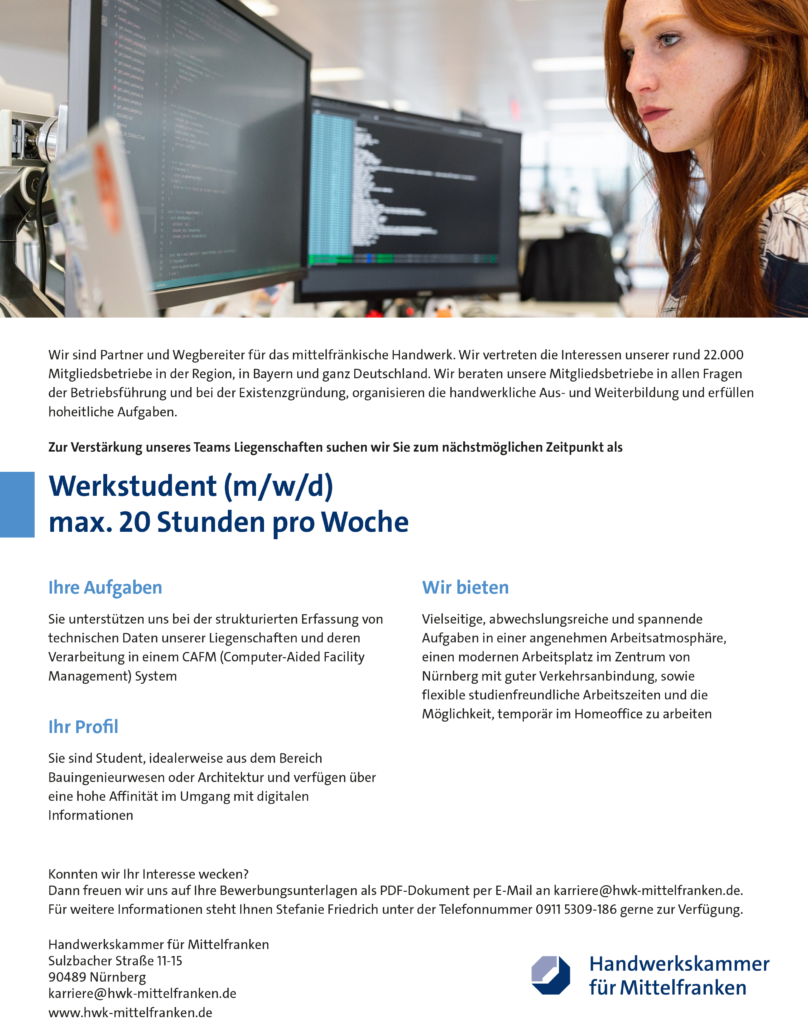 Werkstudent /Werksstudentin (m/w/d) Bauingenieurwesen HWK Mittelfranken Nürnberg stellencompass.de