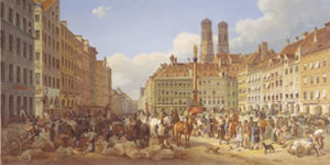 "Getreidemarkt am Marienplatz" Heinrich Adam, 1843 Stadtmuseum München