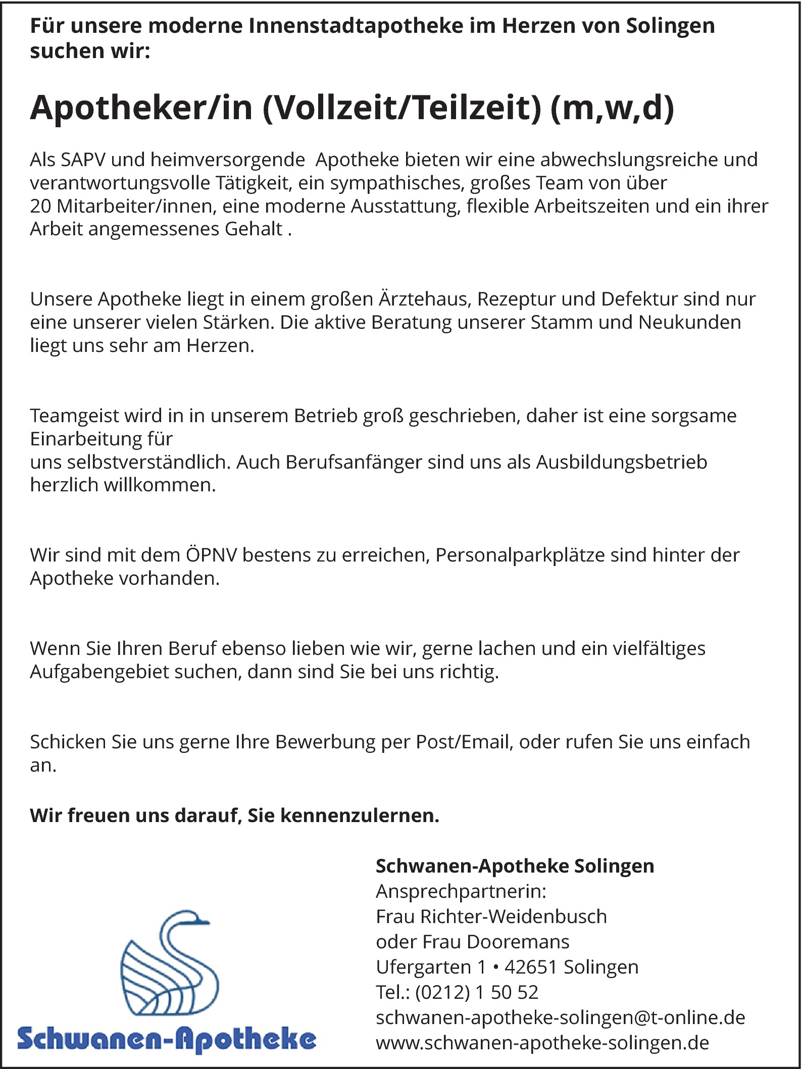 Schwanen Apotheke Solingen Apotheker / Apothekerin stellencompass.de