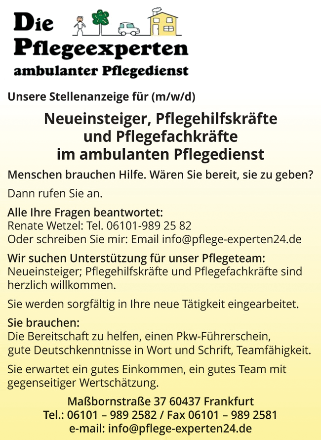 Die Pflegeexperten Frankfurt stellencompass.de