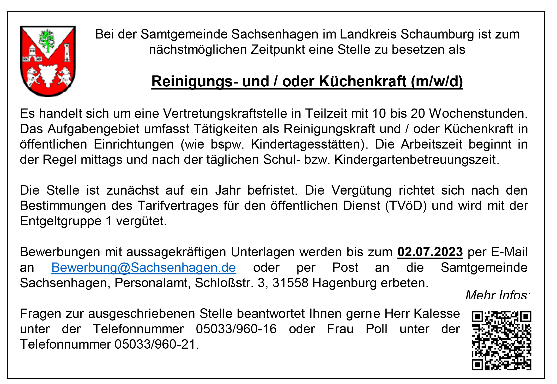 Samtgemeinde Sachsenhagen Reinigungs- und Küchenkraft (m/w/d) Schaumburg stellencompass.de