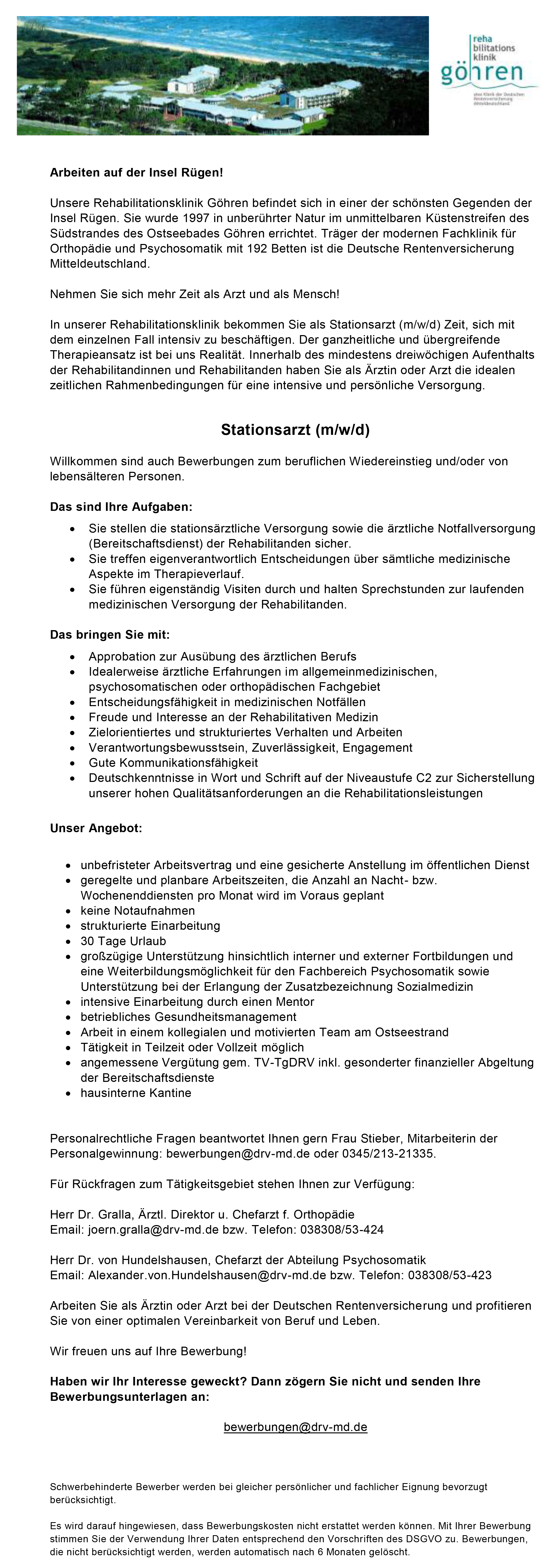 Deutsche Rentenversicherung Mitteldeutschland Stationsarzt / Stationsärztin Göhren Rehaklinik Göhren stellencompass.de