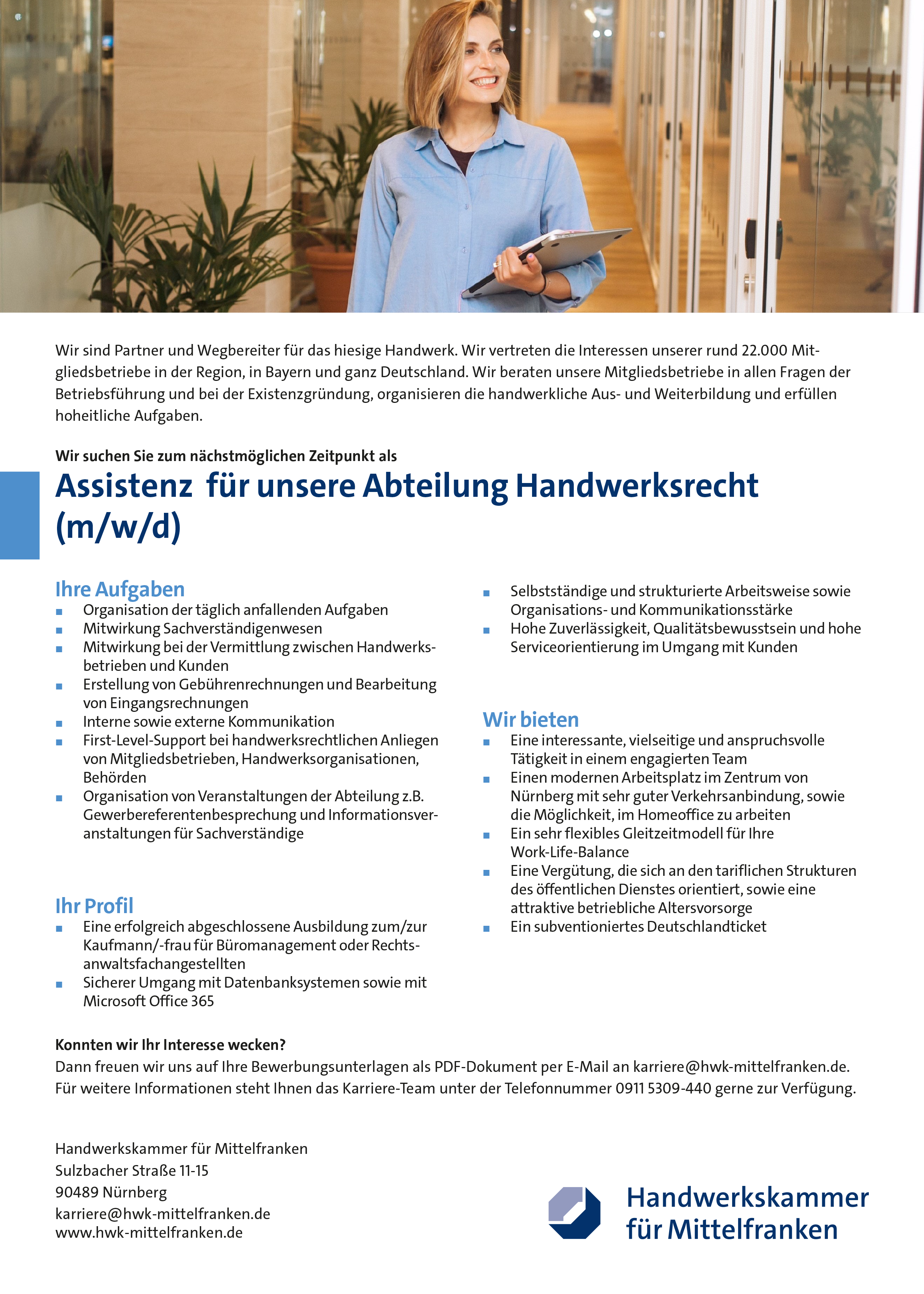 HWK Mittelfranken Assistenz (m/w/d) für die Abteilung Handwerksrecht Nürnberg stellencompass.de