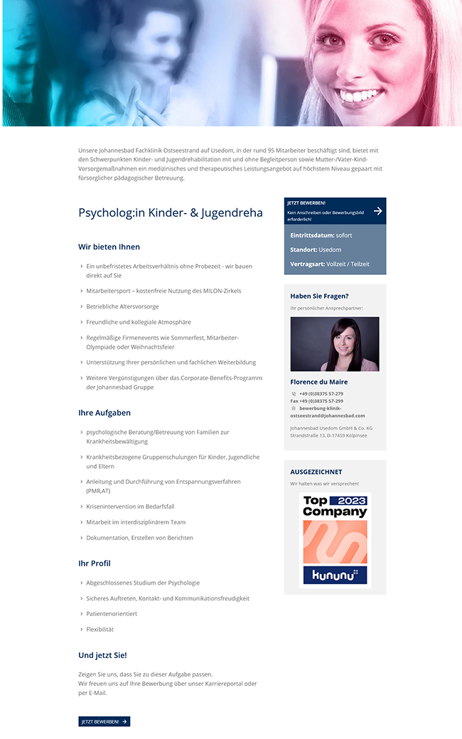Johannesbad Usedom GmbH & Co. KG Psychologe / Psychologin für Kinder und Jugendreha stellencompass.de