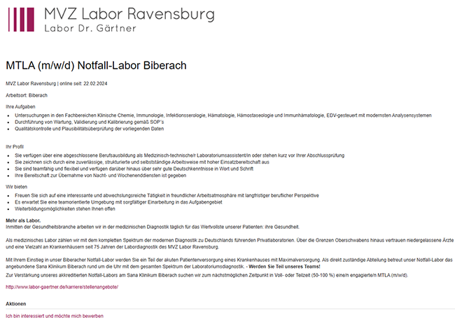MTLA Norfall-Biberach MVZ Labaor Ravensburg Labor Dr. Gärtner