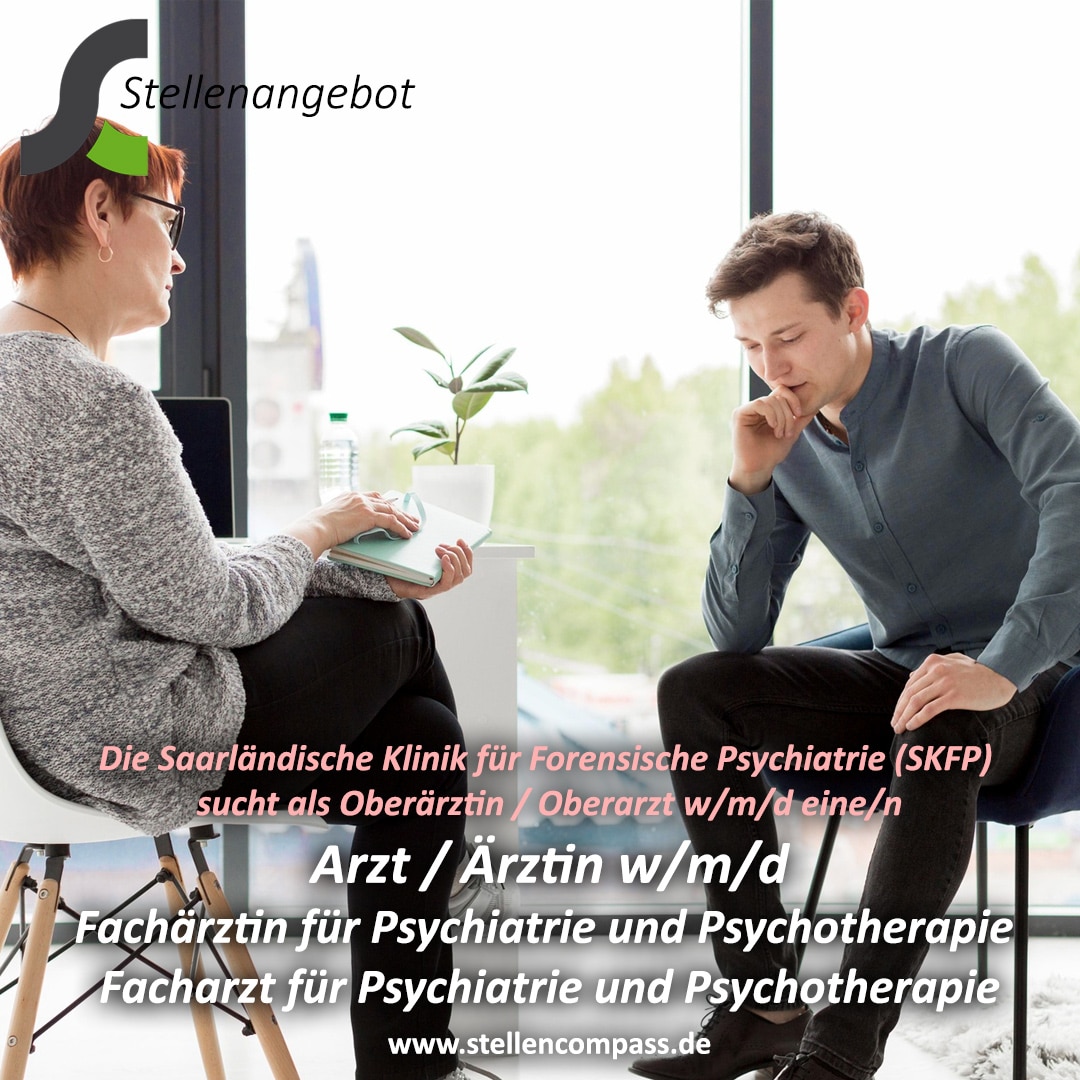 Die Saarländische Klinik für Forensische Psychiatrie (SKFP) sucht als Oberärztin/ Oberarzt w/m/d eine/n Arzt / Ärztin / Fachärztin für Psychiatrie und Psychotherapie / Facharzt für Psychiatrie und Psychotherapie w/m/d – Stellenangebote & Jobs auf stellencompass.de Die Saarländische Klinik für Forensische Psychiatrie (SKFP) sucht als Oberärztin/ Oberarzt w/m/d eine/n Arzt / Ärztin / Fachärztin für Psychiatrie und Psychotherapie / Facharzt für Psychiatrie und Psychotherapie w/m/d – Stellenangebote & Jobs auf stellencompass.de
