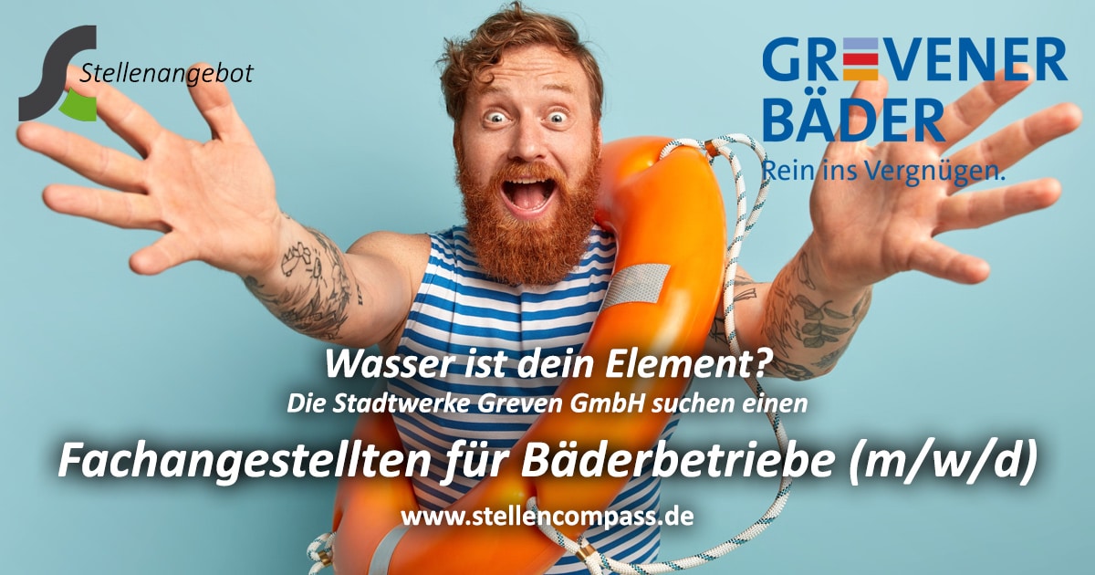 Die Stadtwerke Greven GmbH suchen: Fachangestellter für Bäderbetriebe (m/w/d) unbefristet und in Vollzeit. Die Stadtwerke Greven GmbH suchen: Fachangestellter für Bäderbetriebe (m/w/d) unbefristet und in Vollzeit.
