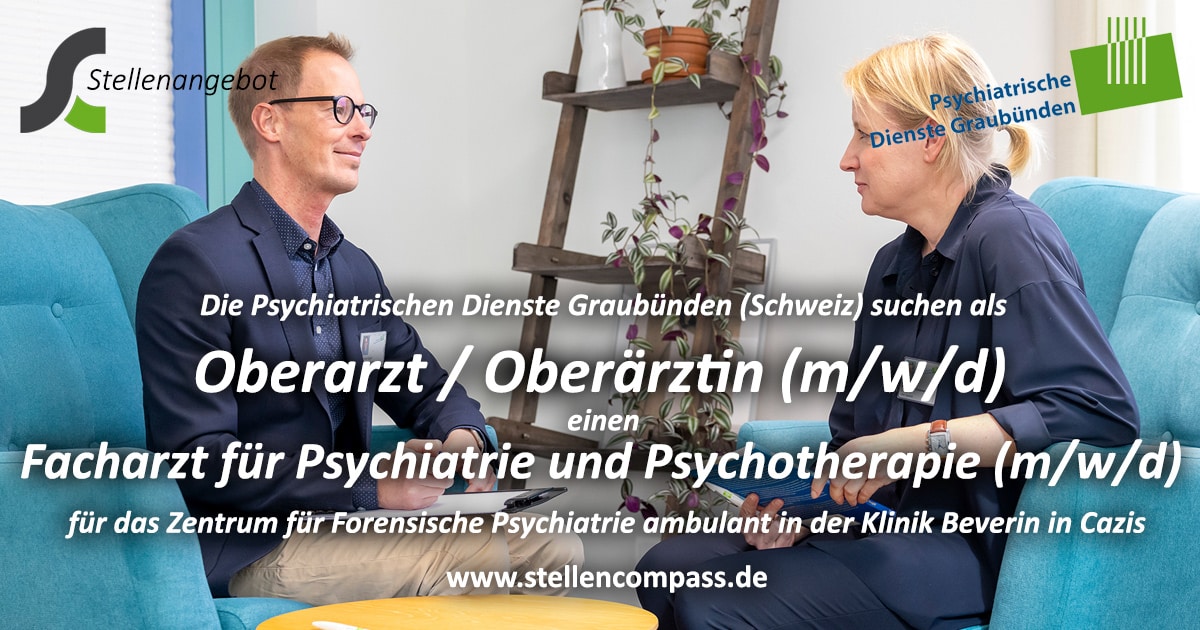 Die Psychiatrischen Dienste Graubünden suchen als Oberarzt (m/w/d) einen Facharzt für Psychiatrie und Psychotherapie (m/w/d) in Cazis (Schweiz), unbefristet und in Teilzeit | Stellenangebote & Jobs auf stellencompass.de Die Psychiatrischen Dienste Graubünden suchen als Oberarzt (m/w/d) einen Facharzt für Psychiatrie und Psychotherapie (m/w/d) in Cazis (Schweiz), unbefristet und in Teilzeit | Stellenangebote & Jobs auf stellencompass.de