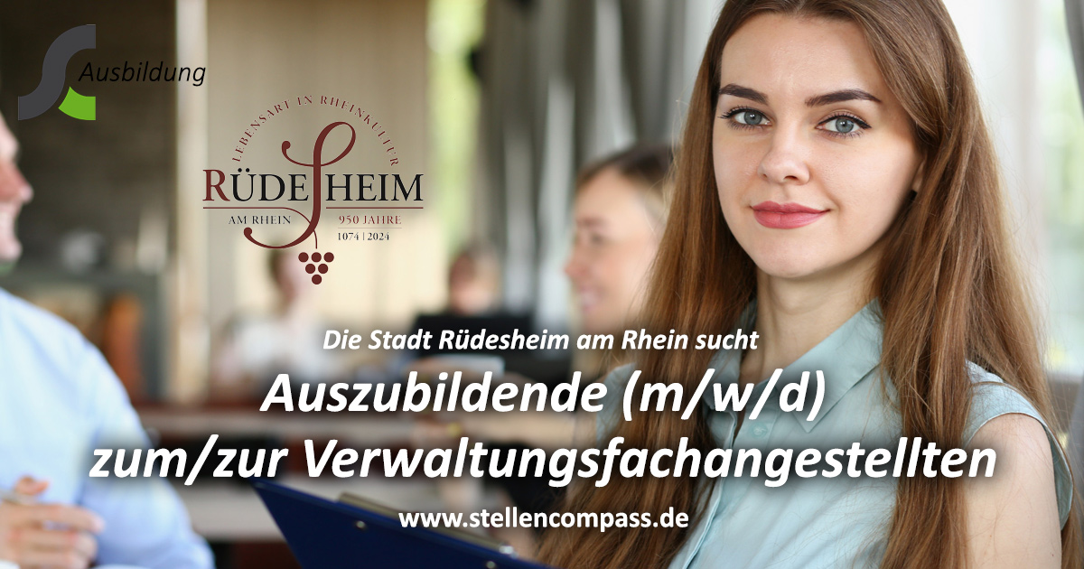 Die Stadt Rüdesheim am Rhein sucht Azubis / Auszubildende zum Verwaltungsfachangestellten (m/w/d) in Rüdesheim. Die Ausbildung ist in Vollzeit und auf drei Jahre angelegt. Eine spätere Übernahme ist möglich. Bewirb dich jetzt! | Stellenangebote & Jobs auf stellencompass.de Die Stadt Rüdesheim am Rhein sucht Azubis / Auszubildende zum Verwaltungsfachangestellten (m/w/d) in Rüdesheim. Die Ausbildung ist in Vollzeit und auf drei Jahre angelegt. Eine spätere Übernahme ist möglich. Bewirb dich jetzt! | Stellenangebote & Jobs auf stellencompass.de