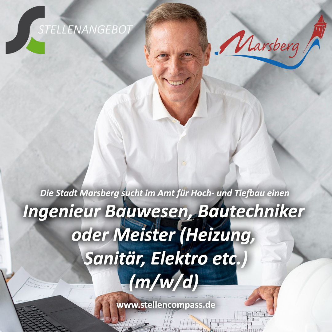 Bauwesen Jobs Marsberg: Bei der Stadt Marsberg ist im Amt für Hoch- und Tiefbau eine unbefristete Vollzeitstelle als Ingenieur, Bautechniker oder Meister (m/w/d) im städtischen Gebäudemanagement neu zu besetzen | stellencompass.de