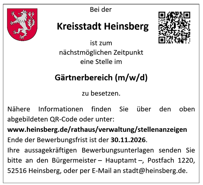 Pflege und Unterhaltung der öffentlichen Grünanlagen – Gärtner Jobs in Heinsberg.