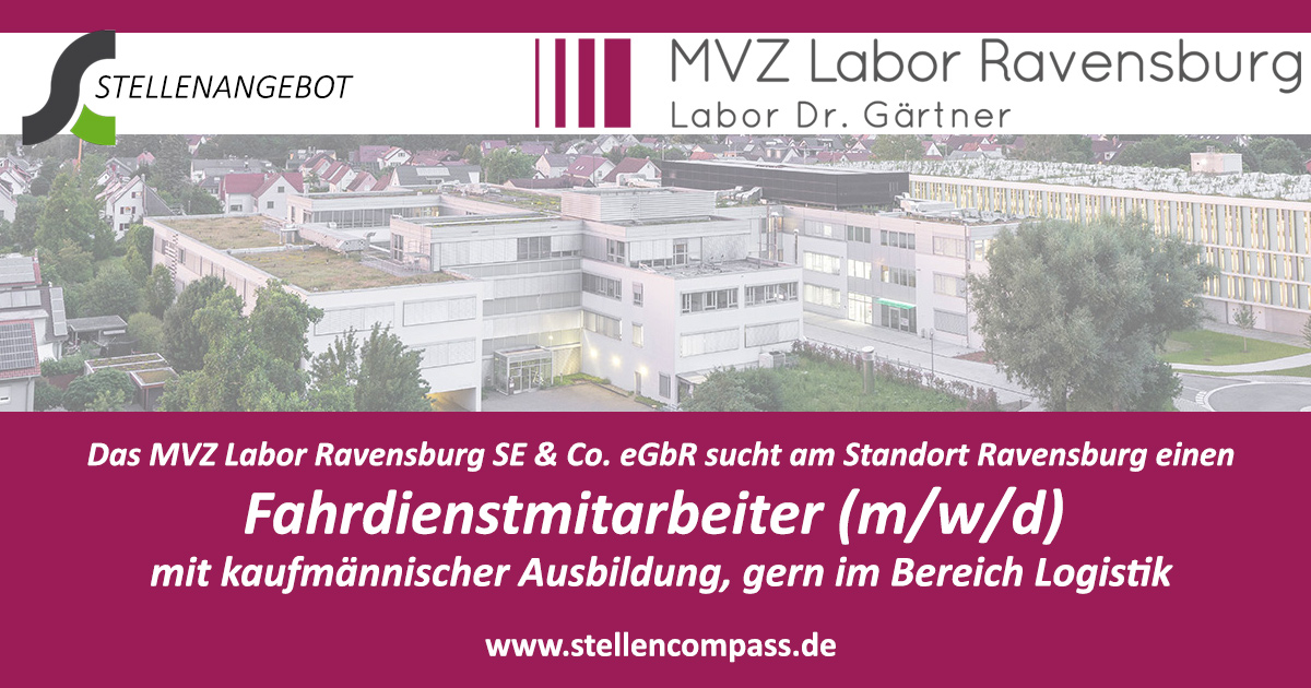 Das MVZ Labor Ravensburg sucht zum nächstmöglichen Zeitpunkt einen engagierten Fahrdienstmitarbeiter (m/w/d), (Logistik Jobs in Ravensburg) der als zentrale Schnittstelle unsere Tourenplanung optimiert und administrative Aufgaben übernimmt. Das MVZ Labor Ravensburg sucht zum nächstmöglichen Zeitpunkt einen engagierten Fahrdienstmitarbeiter (m/w/d), (Logistik Jobs in Ravensburg) der als zentrale Schnittstelle unsere Tourenplanung optimiert und administrative Aufgaben übernimmt.