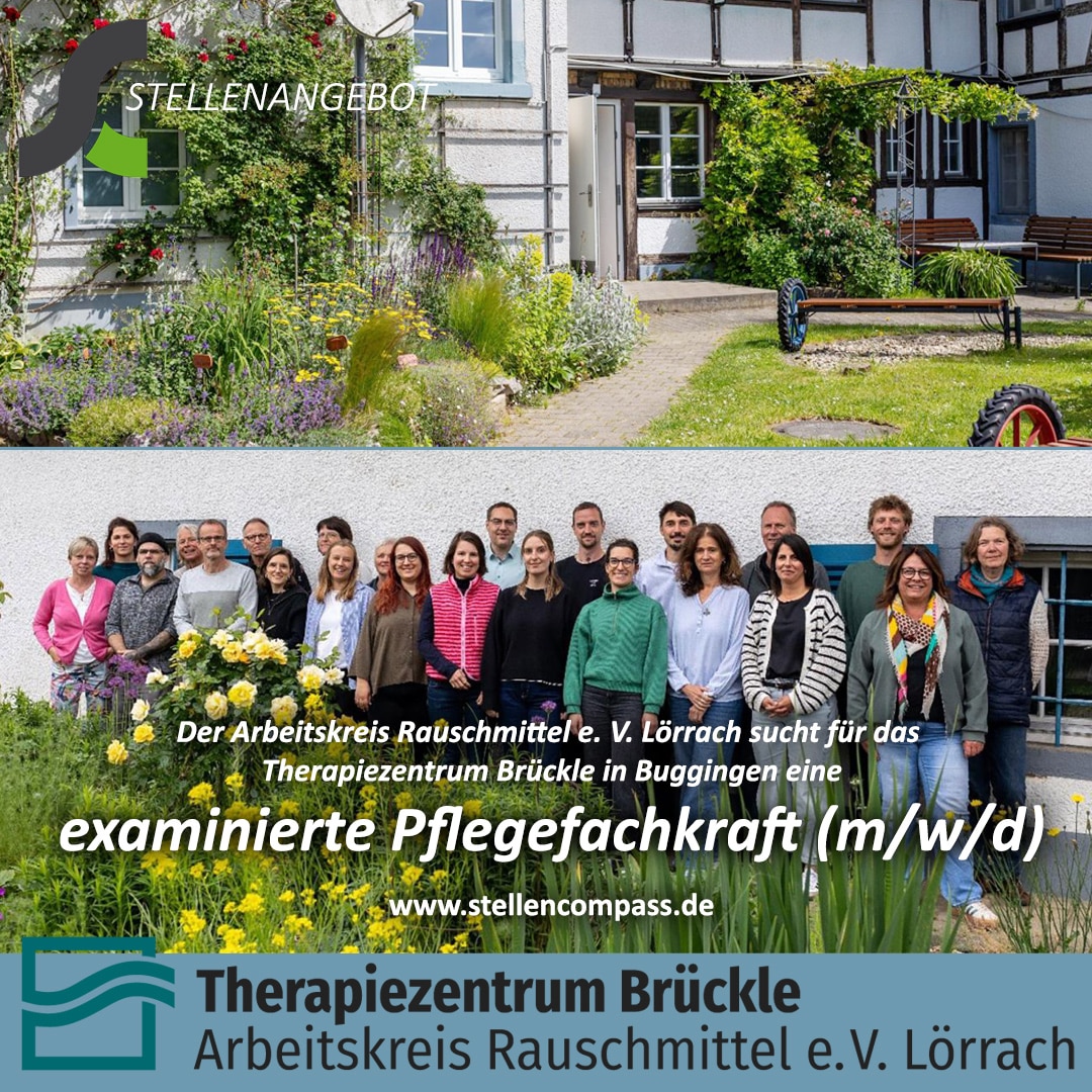 Das Team des Therapiezentrum Brückle sucht eine examinierte Pflegefachfrau in Buggingen (m/w/d) in der Suchtrehabilitation. Das Team des Therapiezentrum Brückle sucht eine examinierte Pflegefachfrau in Buggingen (m/w/d) in der Suchtrehabilitation.